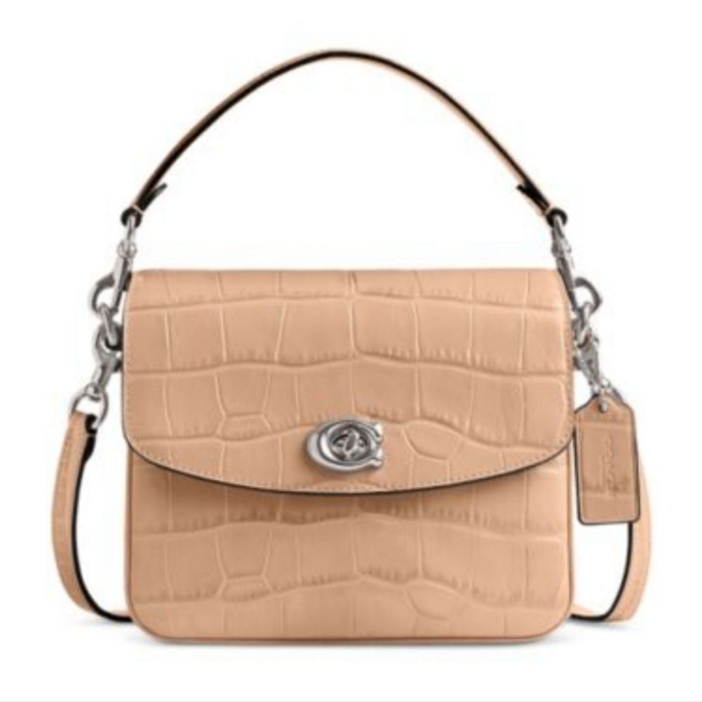 COACH Embossed Croc Leather Cassie 19 Top Handle Crossbody In Buff NWT